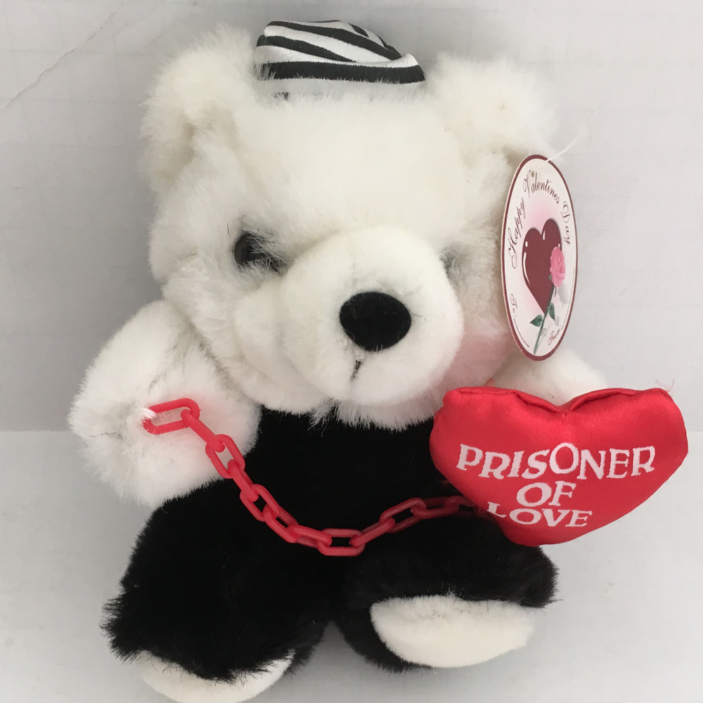Valentines stuffed white  black bear prisoner love